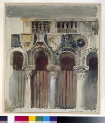 Studie van de marmeren inleg op de voorkant van de Casa Loredan, Venetië, september - oktober 1845
